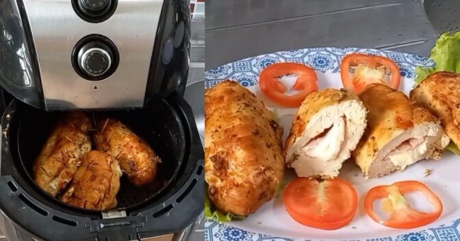 Frango: Frango Recheado na AirFryer fica com a casca crocante e dourada