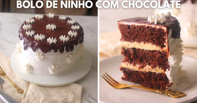 Bolos: BOLO NINHO COM CHOCOLATE, RECHEIO MARAVILHOSO E MASSA ÚMIDA E CHOCOLATUDA