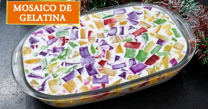 Sobremesas: Mosaico de gelatina é uma sobremesa colorida e deliciosa para servir para a família